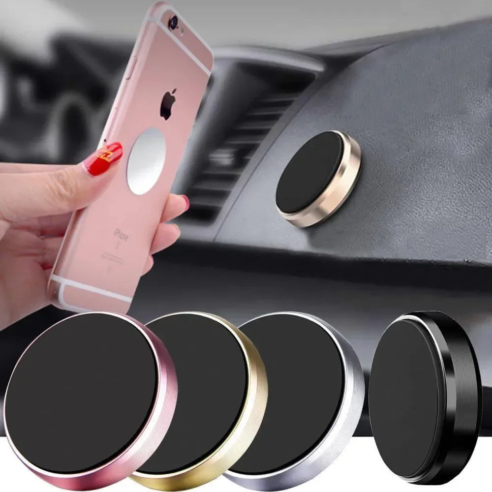 Phone holder on car dashboard with multiple color options displayed below.
